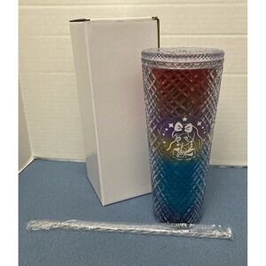 Bewaltz Rainbow Tall Dazzling Jewel Holographic Tumbler w/Straw & Anime Girl Art